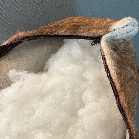 Luxurious Brown Cowhide Leather Accent Pillow - Picture 2 of 9